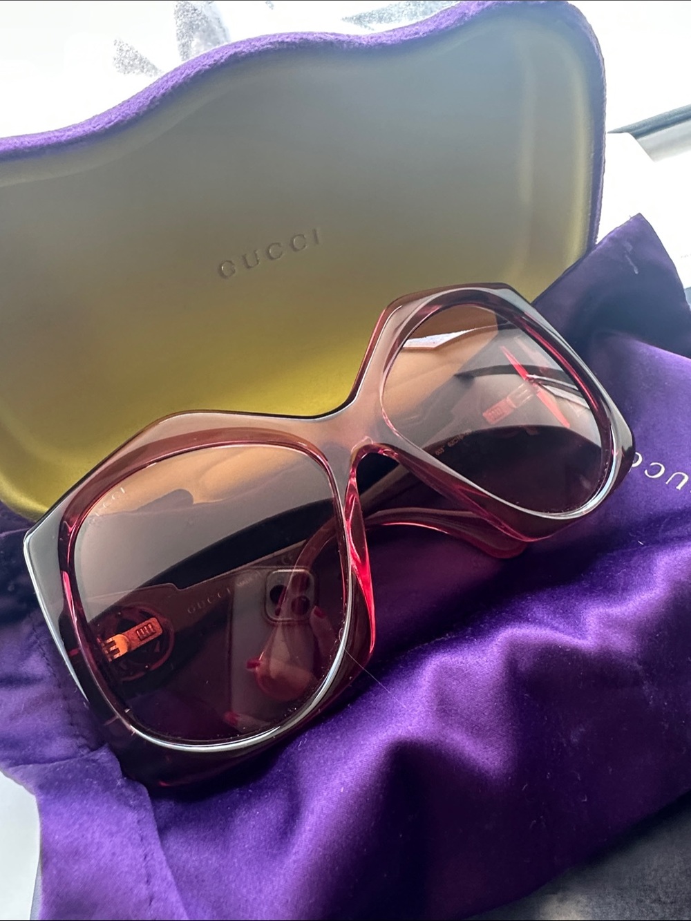 Gucci Women's Oversized Red Gradient Square Sunglasses